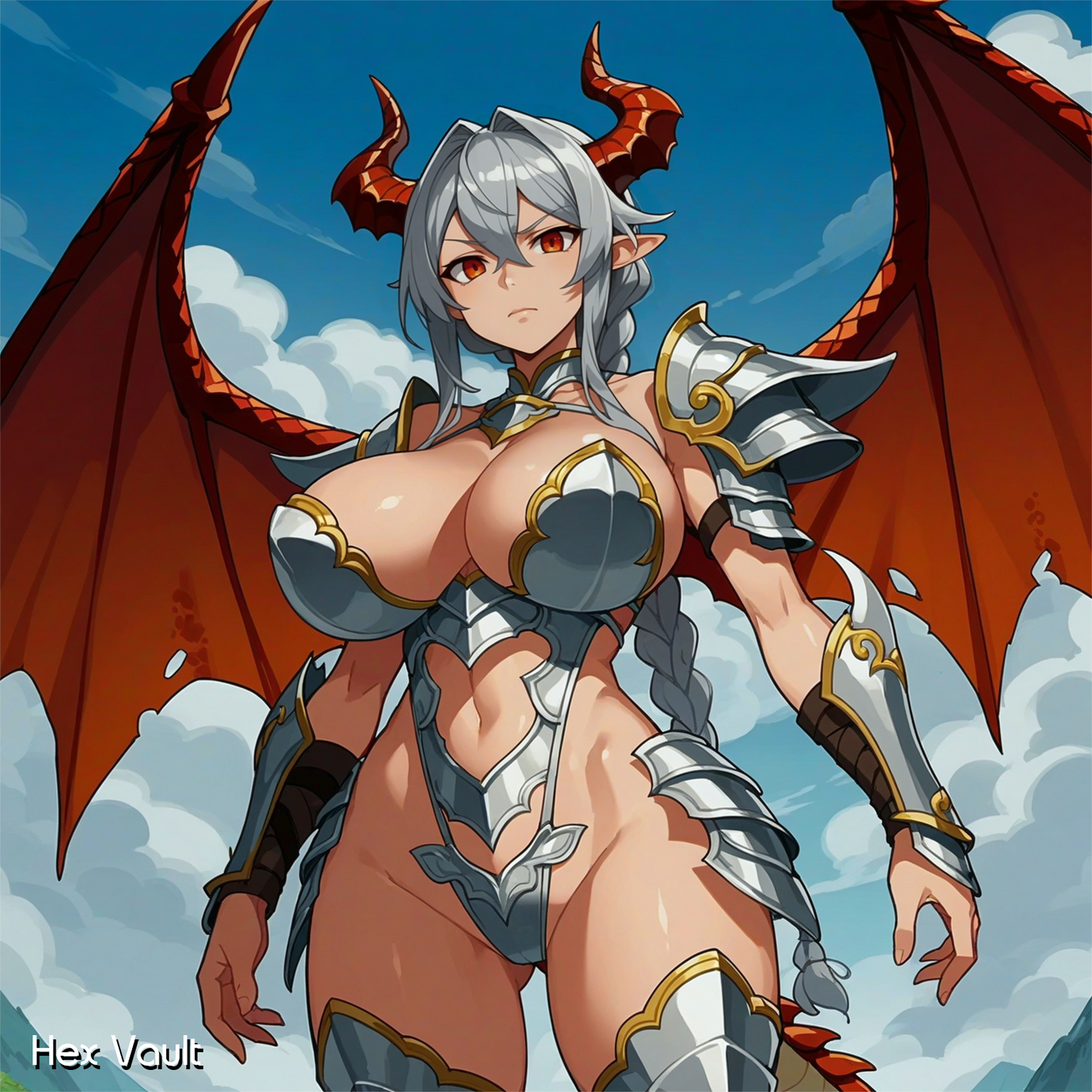 Ashrynn – Grey Arts Dragonkin Warrior Spirit Companion | Silver Armor, Red Wings & Eyes | Mortal Protection & Guidance