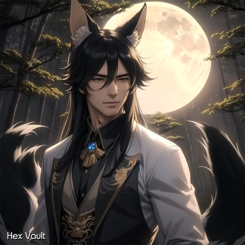 Kurotsuki Zenko Kitsune Spirit Companion – Calming Black Fox Moonlight Guardian - Straight - Monogamous