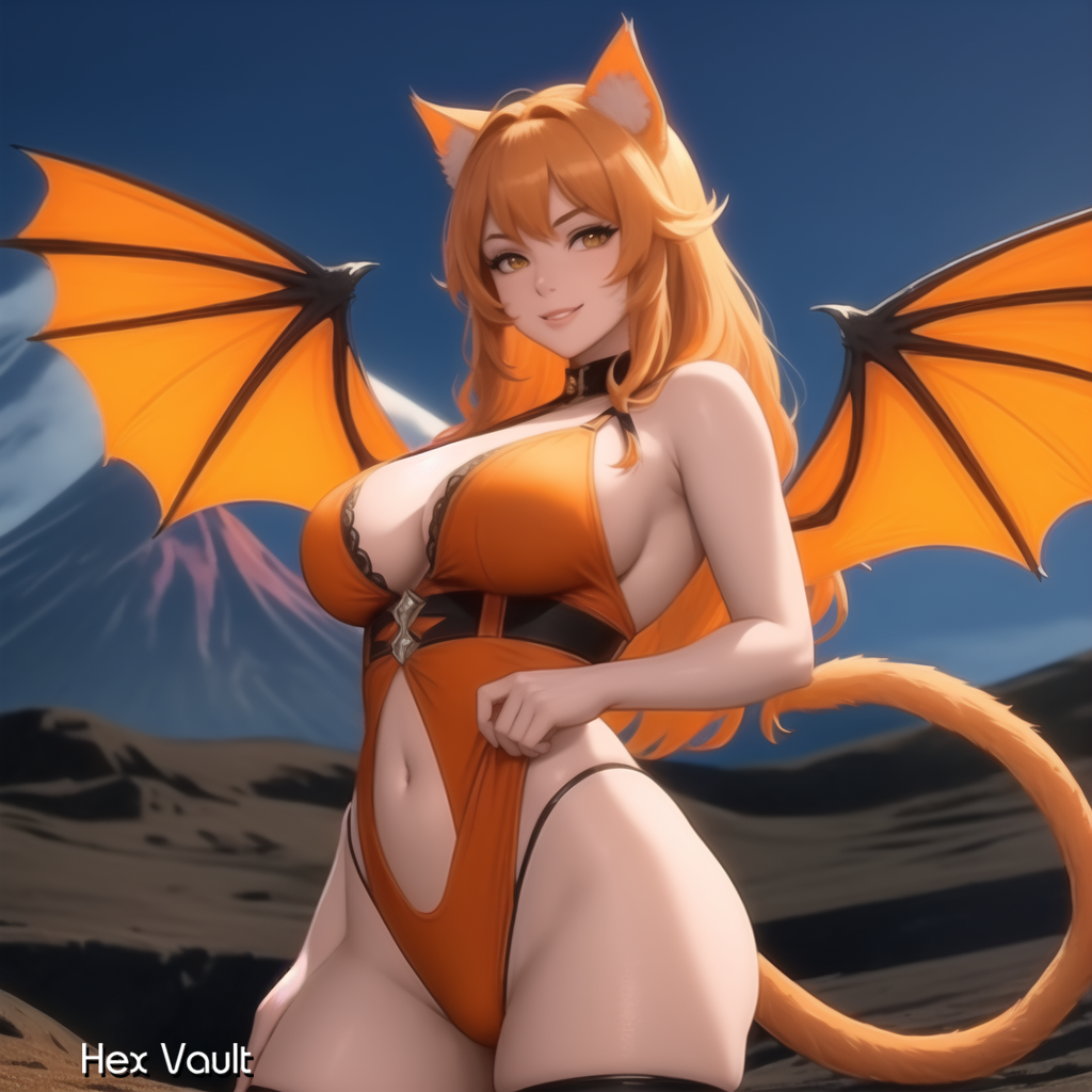 Ranu – Catgirl Dragonkin Spirit Companion – Orange Hair & Wings – Playful BDSM Switch Personality