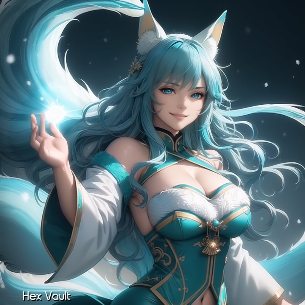 Aomizu the Teal Wealth Kitsune Spirit | Prosperity, Abundance, Flowing Fortune, Money Blessing Fox Spirit