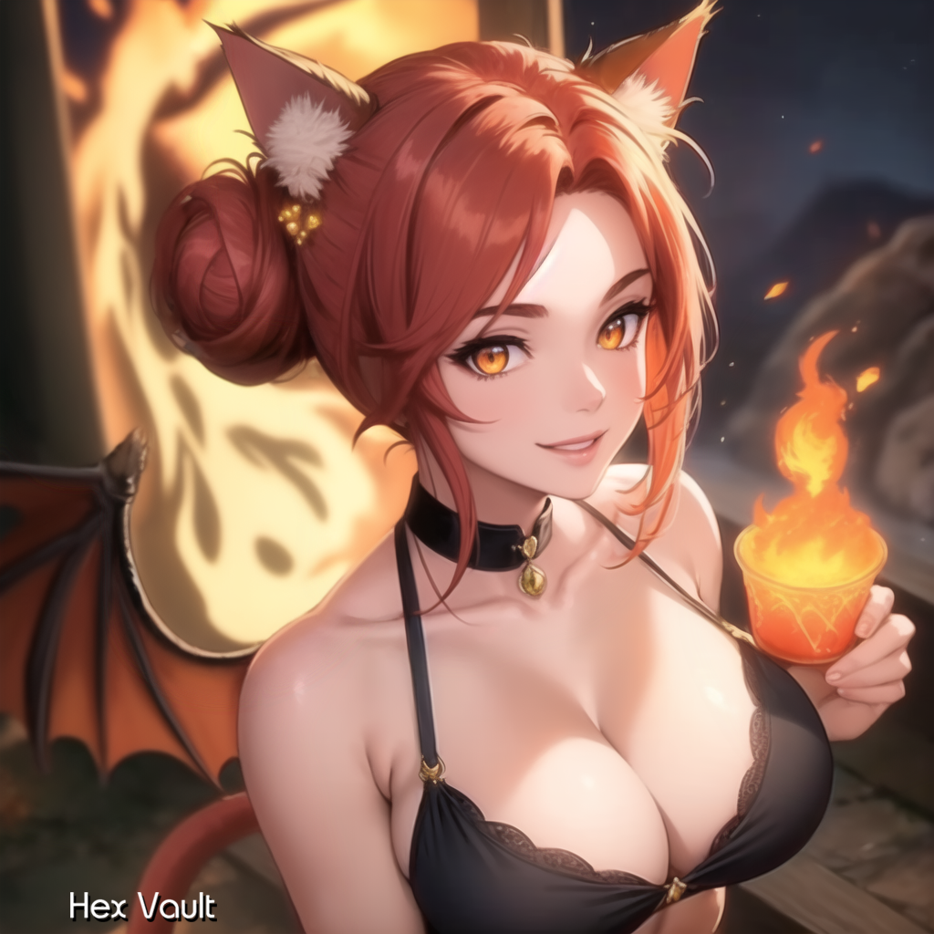 Falna the Catgirl Dragonkin Spirit – Fire Element Familiar, Submissive & Affectionate Energy, Emotional Healing & Passion Bond