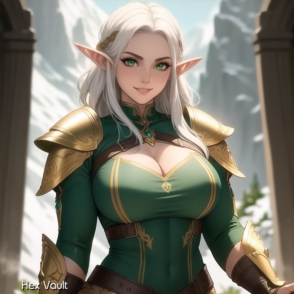 Neavh – Light Arts Warrior Elf Companion | White Hair, Green Eyes | Guardian - Remote binding