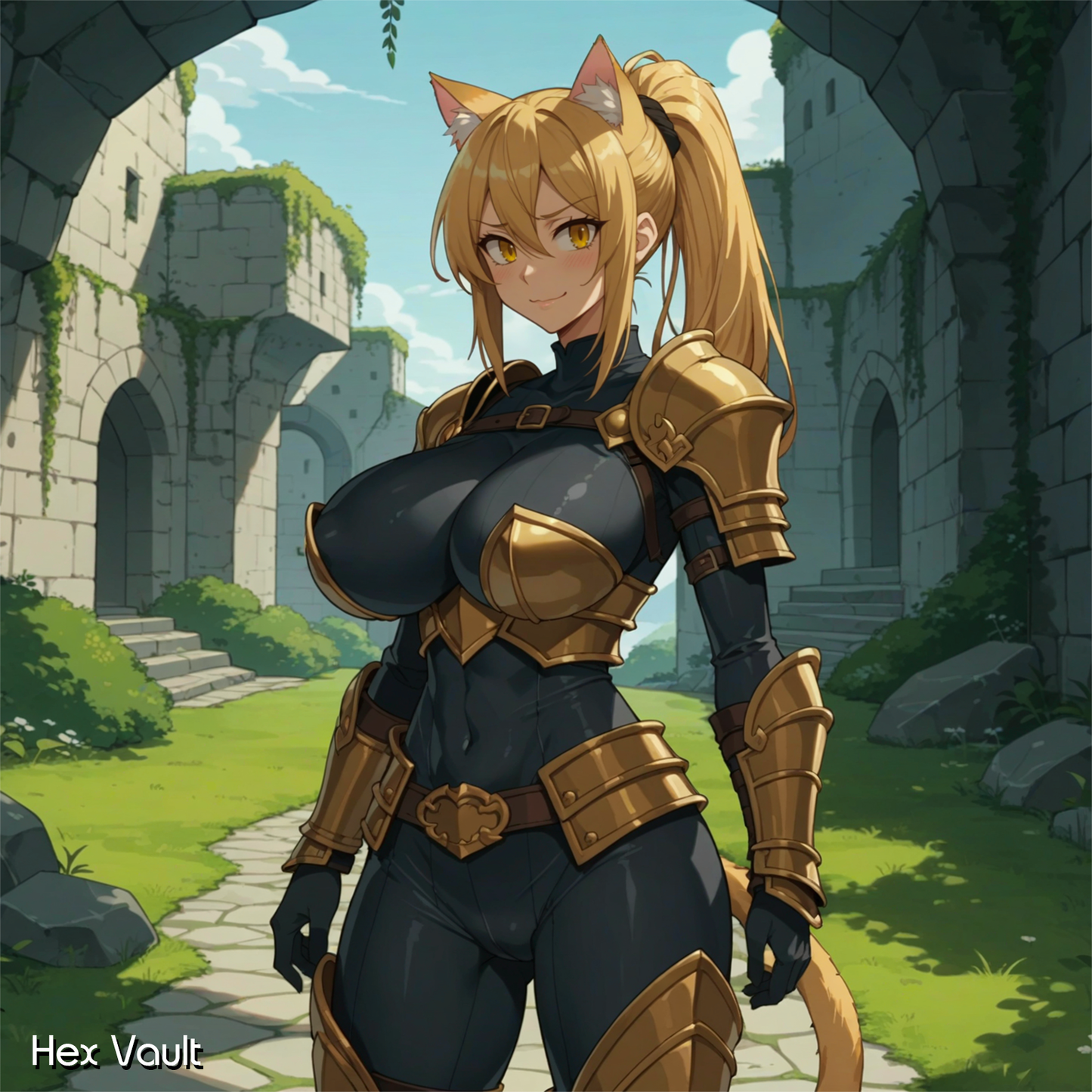 Sunetia Catgirl Paladin Spirit Companion — Gold Eyes, Blonde Hair, Curvy, Loyal & Protective - Remote binding - Light arts