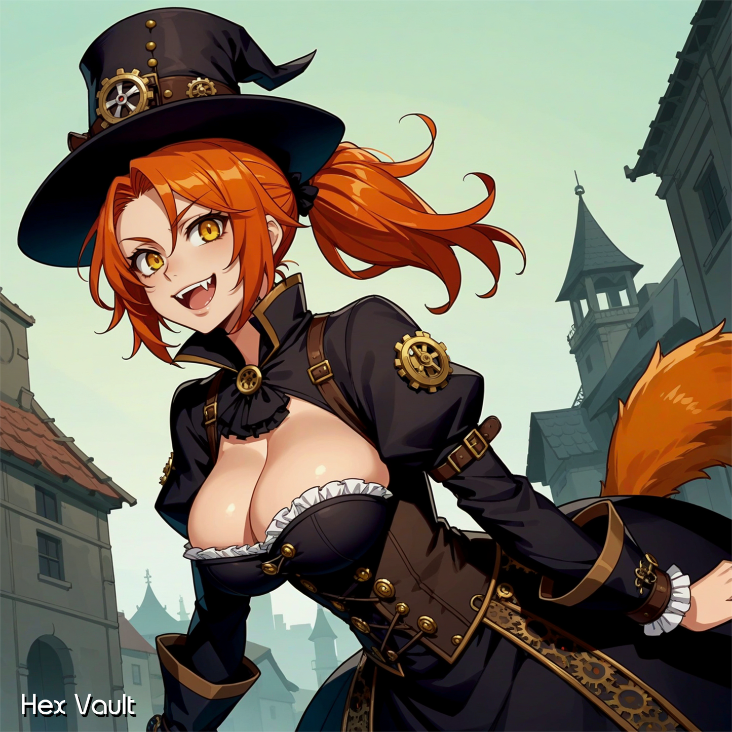 Berylie Wolf Beastkin Spirit Companion – Steampunk, Orange Hair, Yellow Eyes, Spiritual Guidance - Remote binding