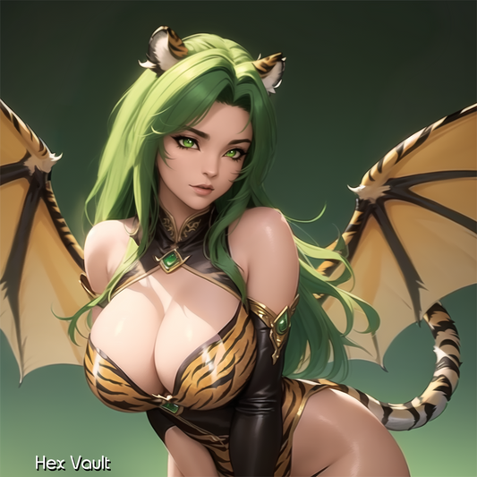 Royal Tiger Dragonkin Spirit Companion Hireah | Grey Arts | Green Eyes Yellow Wings | Protector