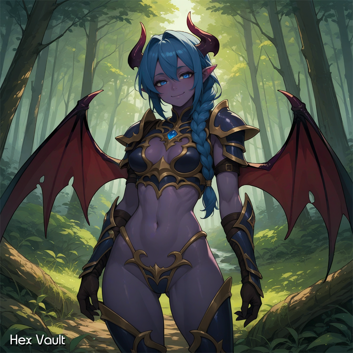 Sikuna – Female Cambion Warrior Spirit Companion | Blue Hair & Eyes | Grey Arts Magical Guidance & Protection