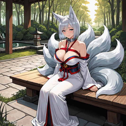 7 Tailed Zenko Kitsune Spirit Companion Binding – Grey Arts Fox Spirit Aiyume - Magic, Confidence, Intuition - Submissive, straight