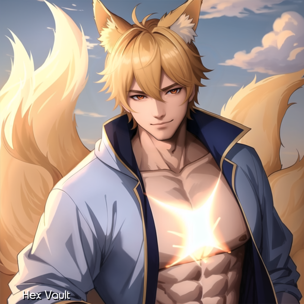 Arcten the Angelic Golden Kitsune Spirit – Blonde Hair, 9 Tails, Protection, Courage & Guidance Entity