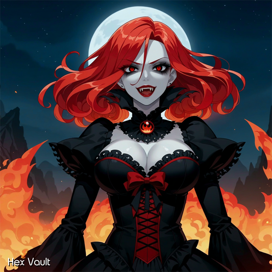 Crimsona Sanguine Vampire Spirit Companion – Red Hair & Eyes, Mystic Guide for Power & Sensuality