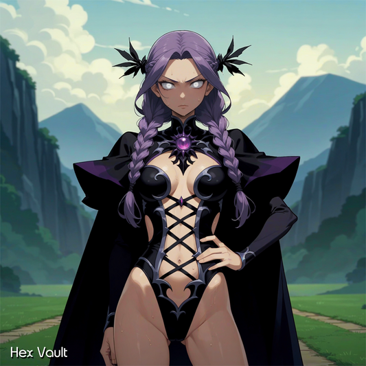 Elva – Female Dominant Dark Arts Mage Spiritual Companion with Silver Eyes & Purple Hair
