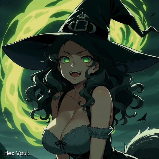 Eraithe Witch Spirit Companion – Green Eyes, Black Hair, Protective Intuitive Energy, Remote binding