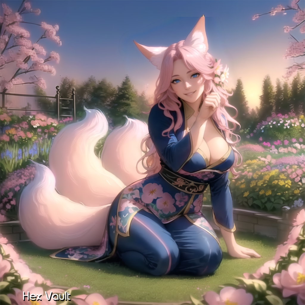 Hanaemi the Pink Garden Kitsune Spirit | Floral Fox of Love, Growth & Healing | Nature & Self-Love Blessing