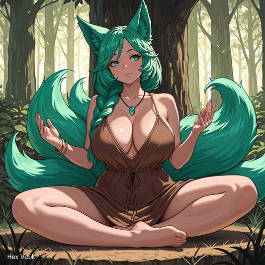 Inu Zenko Kitsune Earth Nymph Spirit Companion – 5  Tails, Light Arts Meditation Guide - Straight