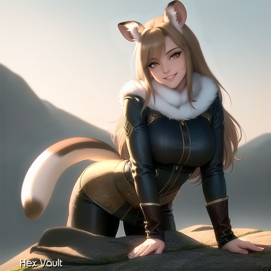 Lintia the Stoat Beastkin Spirit Companion | Gold-Eyed Guardian Familiar | Clever Protection & Wisdom Spirit