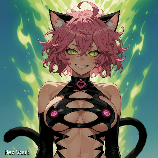 Lunexa Catgirl Spirit Companion | Pink Hair Green Eyes |  Entity | Light Arts Companion - Sorceress