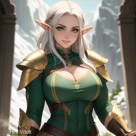 Neavh  – Light Arts Warrior Elf Companion | White Hair, Green Eyes | Guardian - Remote binding