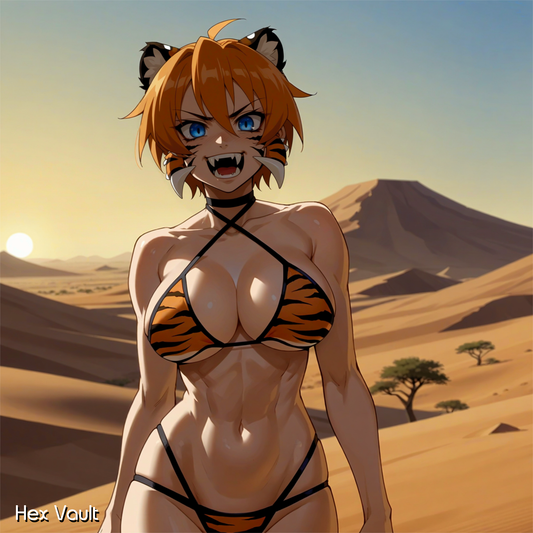 Sabira: Fierce Female Saber-Tooth Tiger Beastkin Spirit Companion | Protection, Strength & Intuition